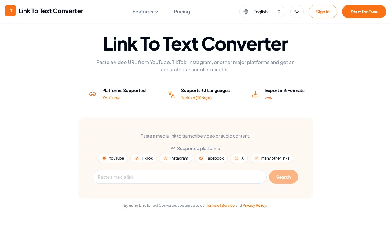 Link To Text Converter homepage preview