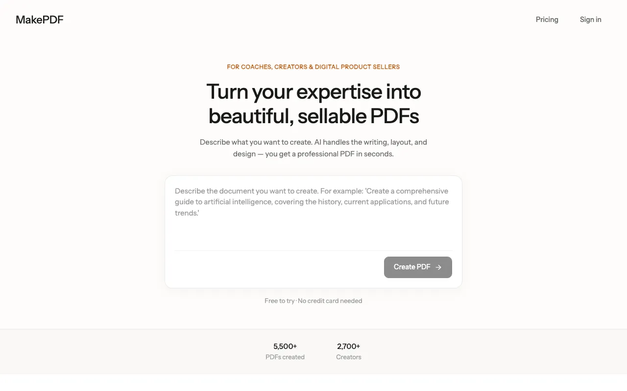 MakePDF homepage preview