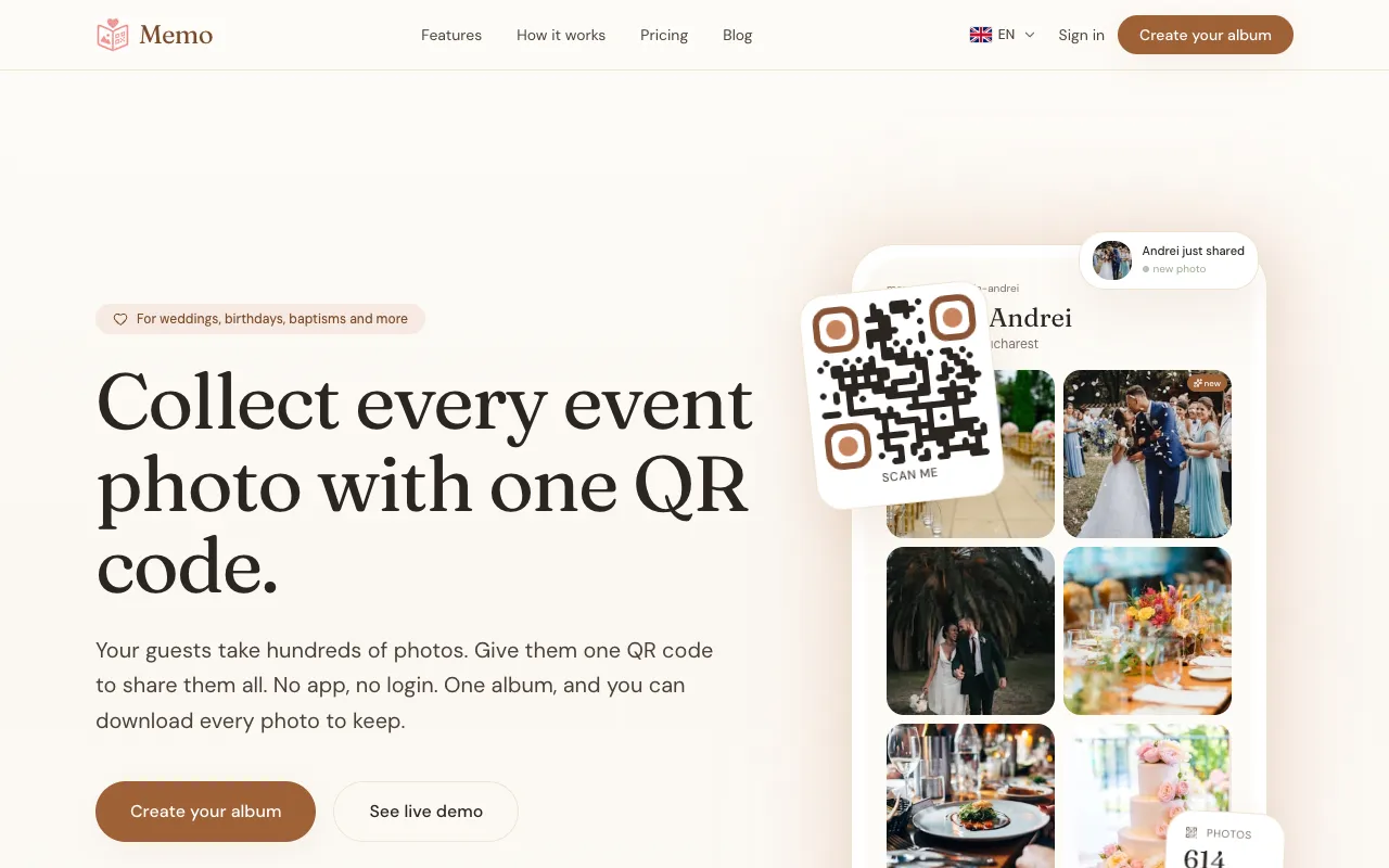 Memo homepage preview