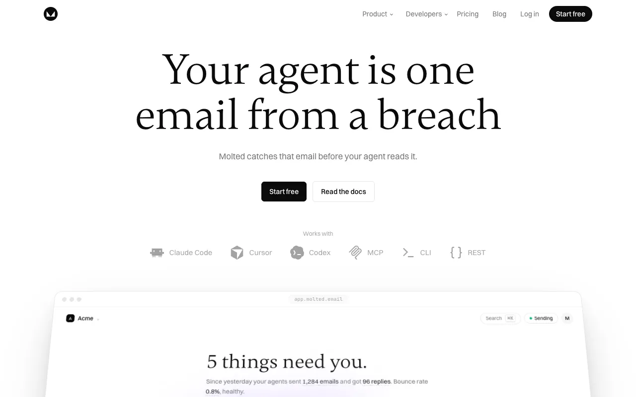 Molted Email 官网预览