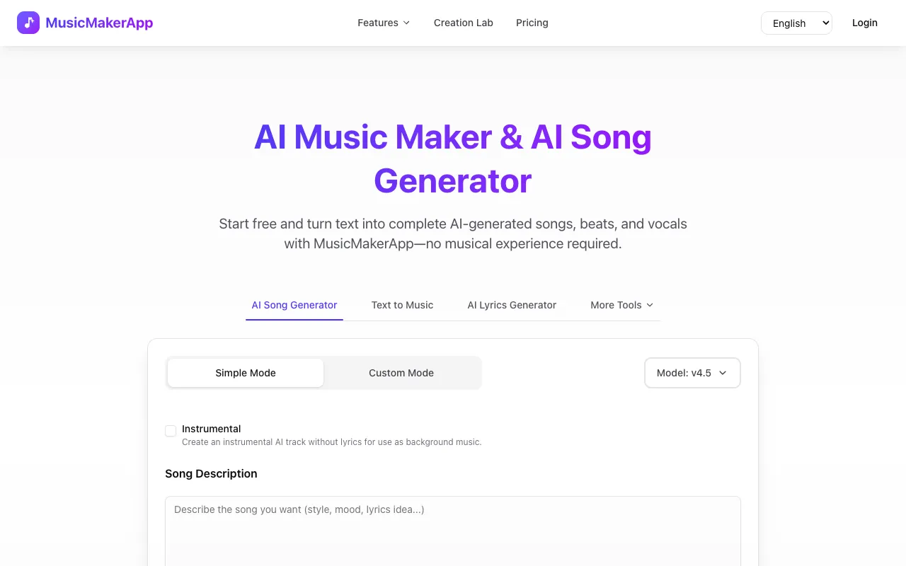 MusicMakerApp homepage preview