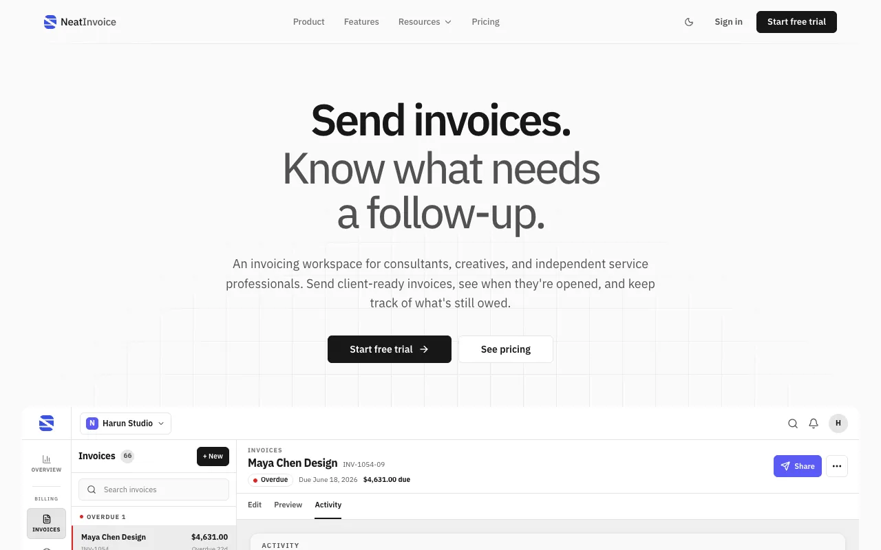 NeatInvoice 官网预览