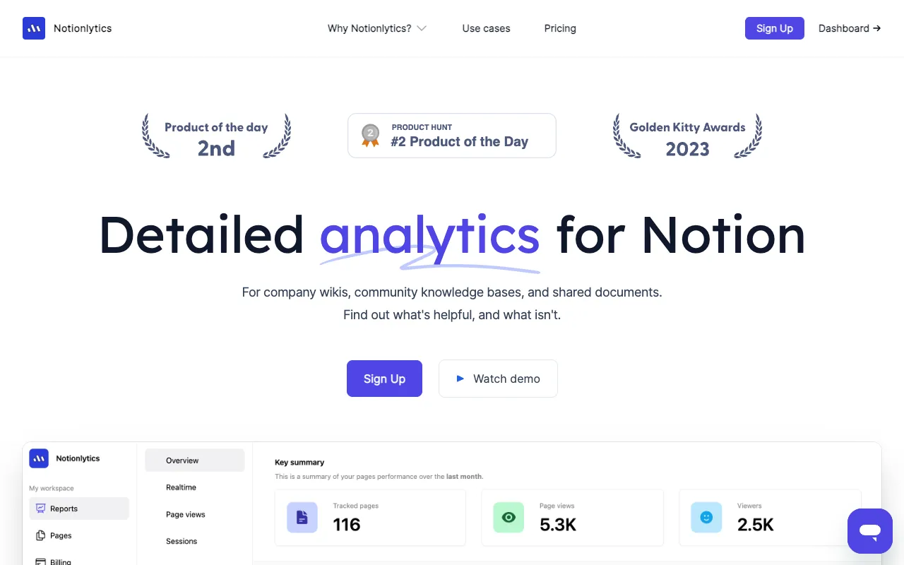 Notionlytics 官网预览