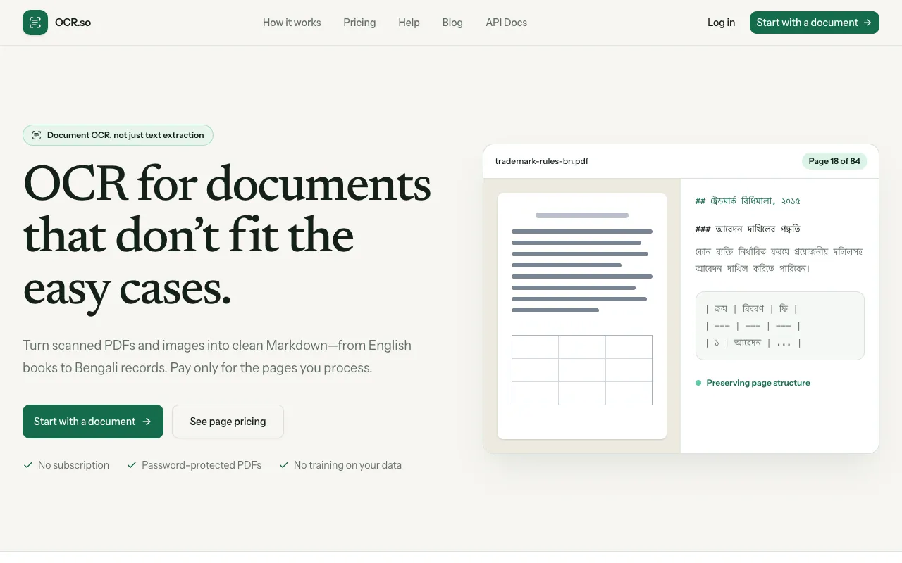 OCR.so homepage preview