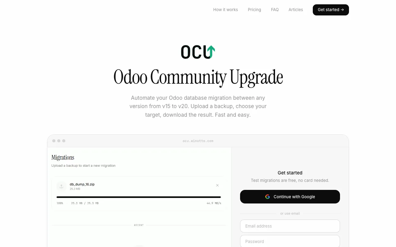 Preview of the Odoo Community Upgrade website