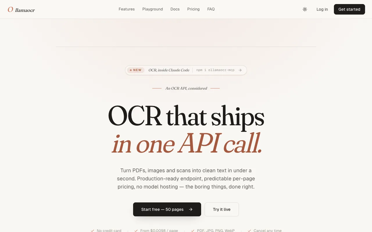 OllamaOCR homepage preview