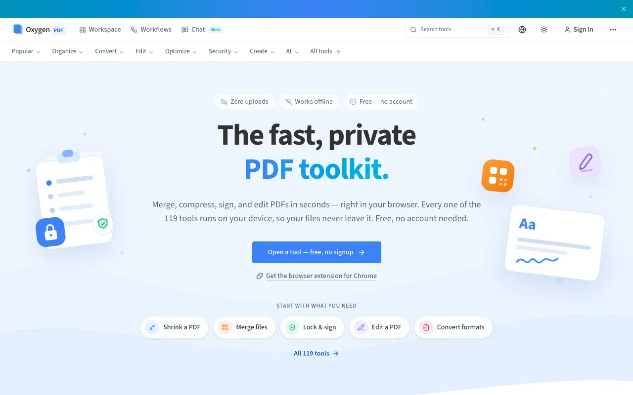 OxygenPDF homepage preview