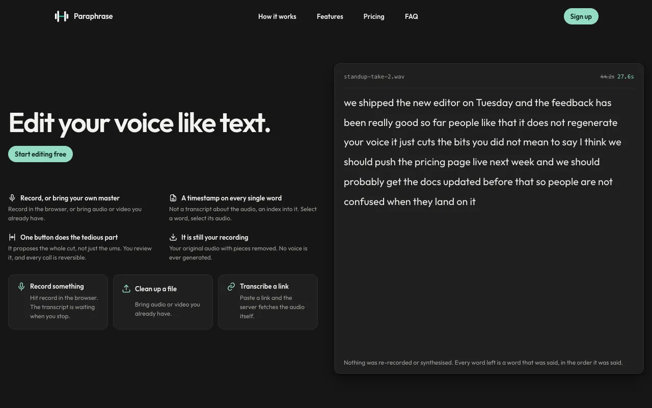 Paraphrase homepage preview