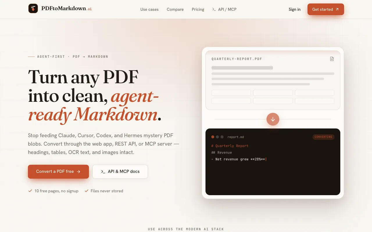 PDFtoMarkdown.ai homepage preview