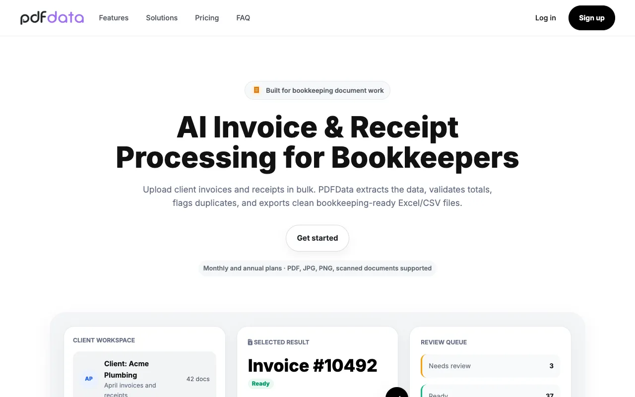 PDFData homepage preview