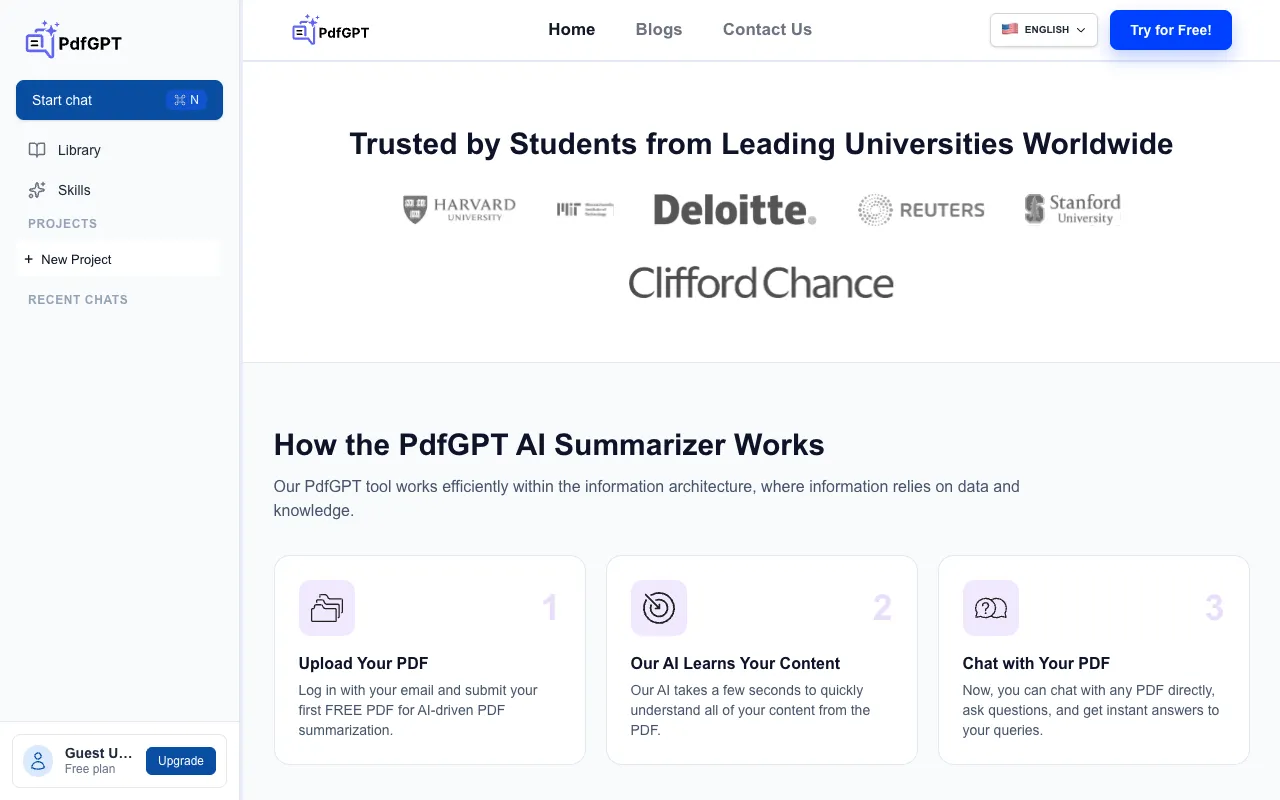 PdfGPT homepage preview