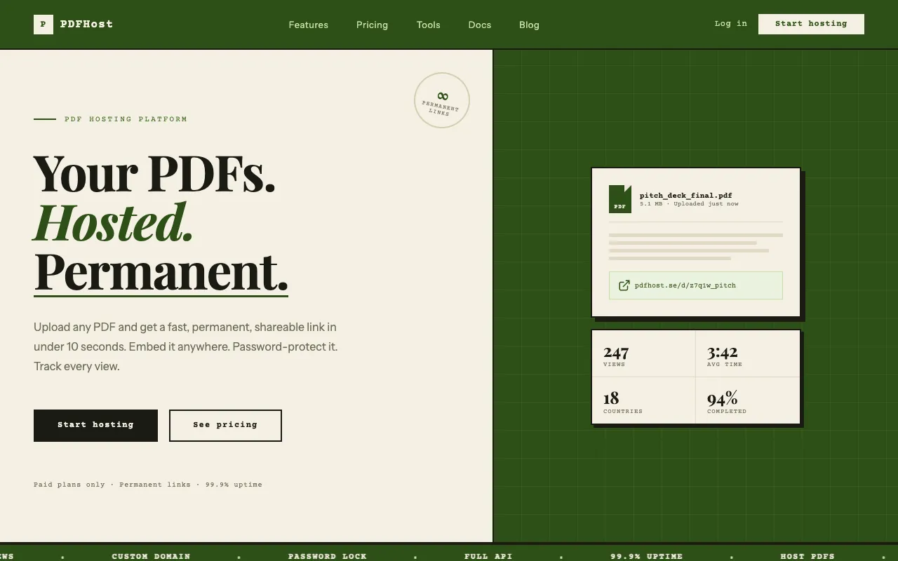 Preview of the PDFHost website