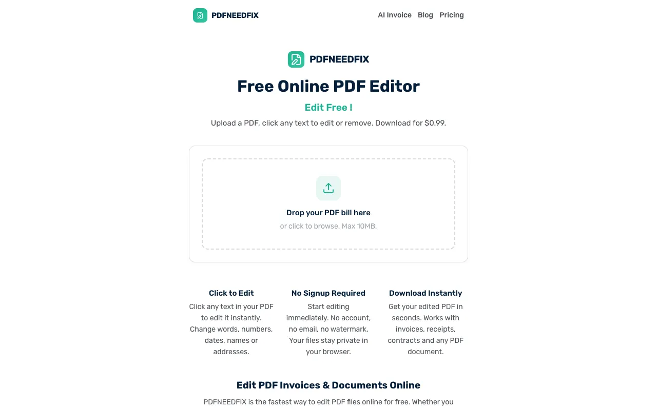PDFNEEDFIX homepage preview