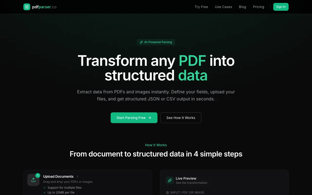 PDF Parser homepage preview