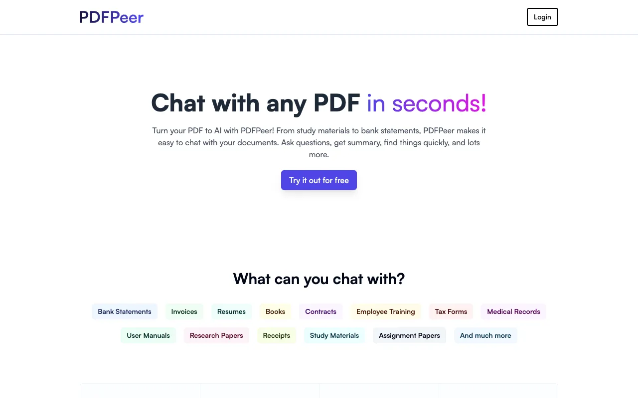 PDFPeer homepage preview