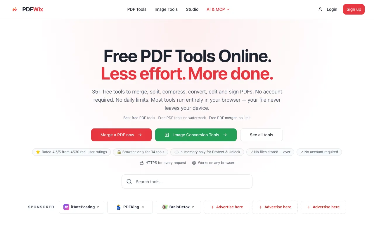 PDFWix homepage preview