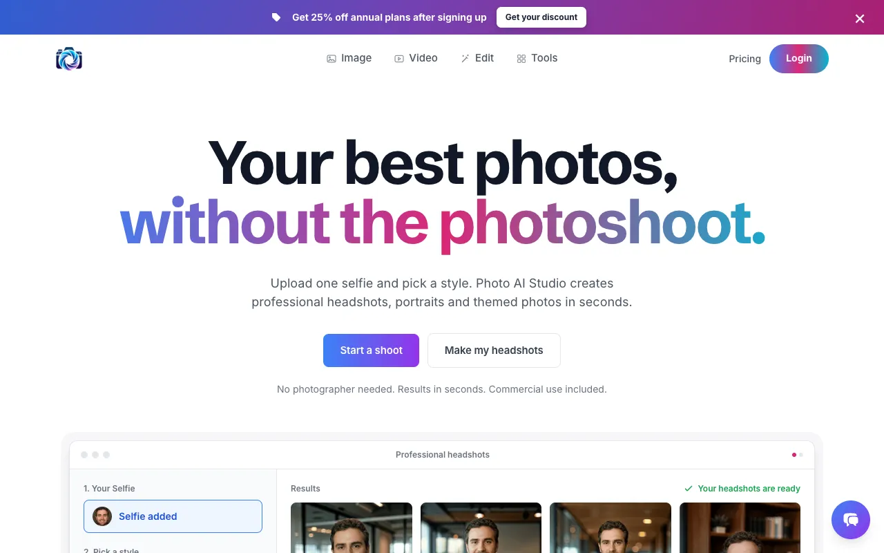 Photo AI Studio homepage preview
