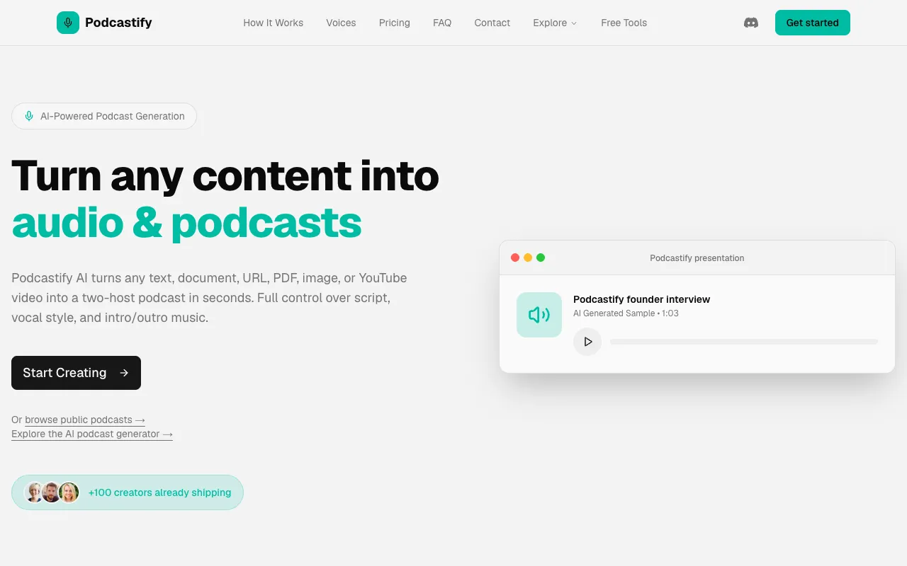 Podcastify homepage preview