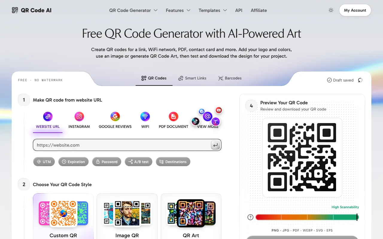 QR Code AI homepage preview