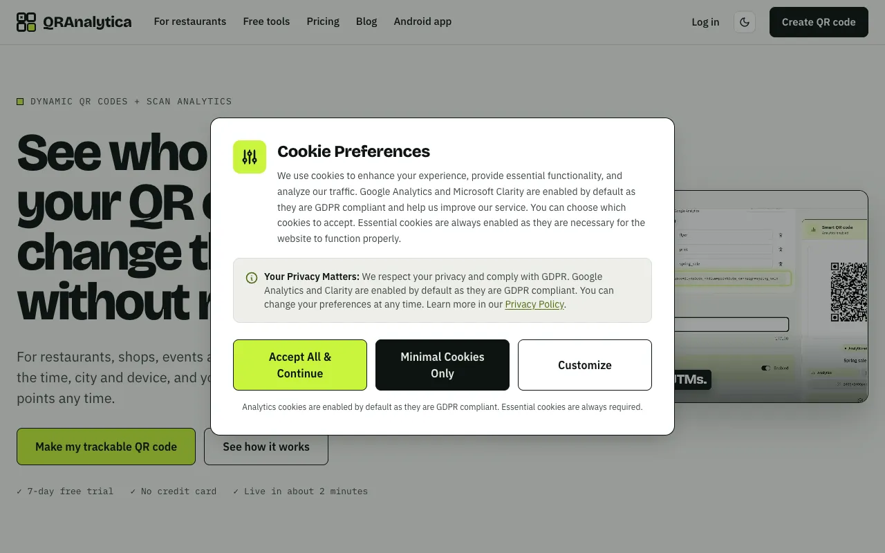 Preview of the QRAnalytica website