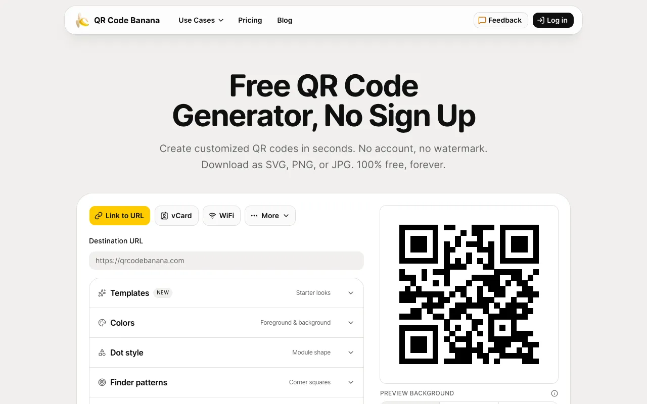 QR Code Banana 官网预览
