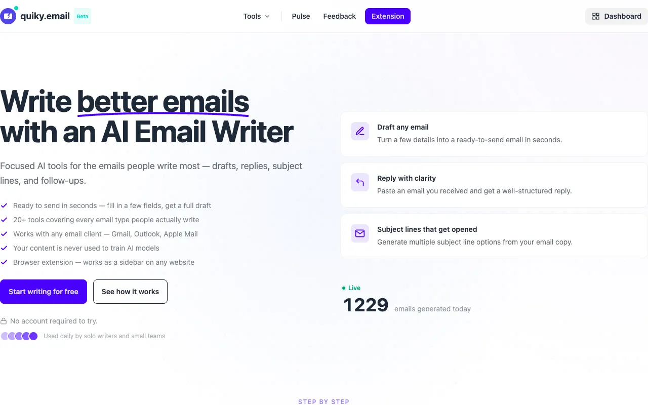 Quiky homepage preview