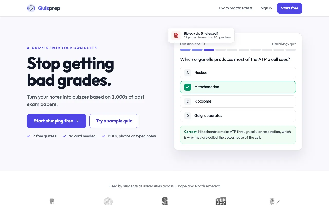 Quizprep homepage preview