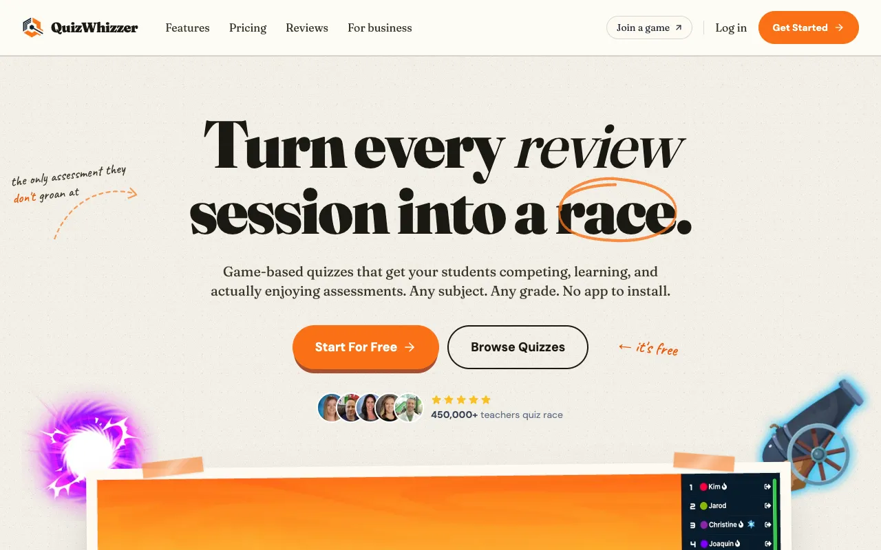 QuizWhizzer homepage preview