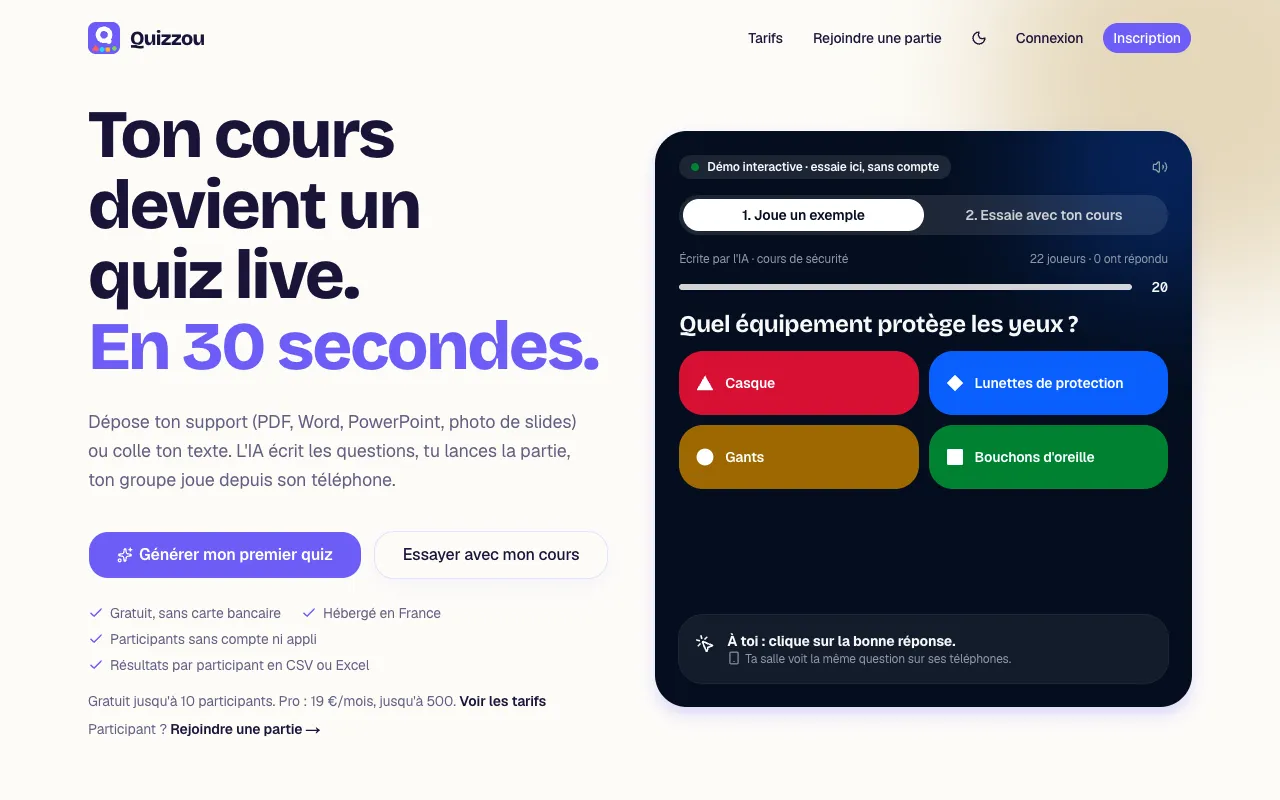 Quizzou homepage preview