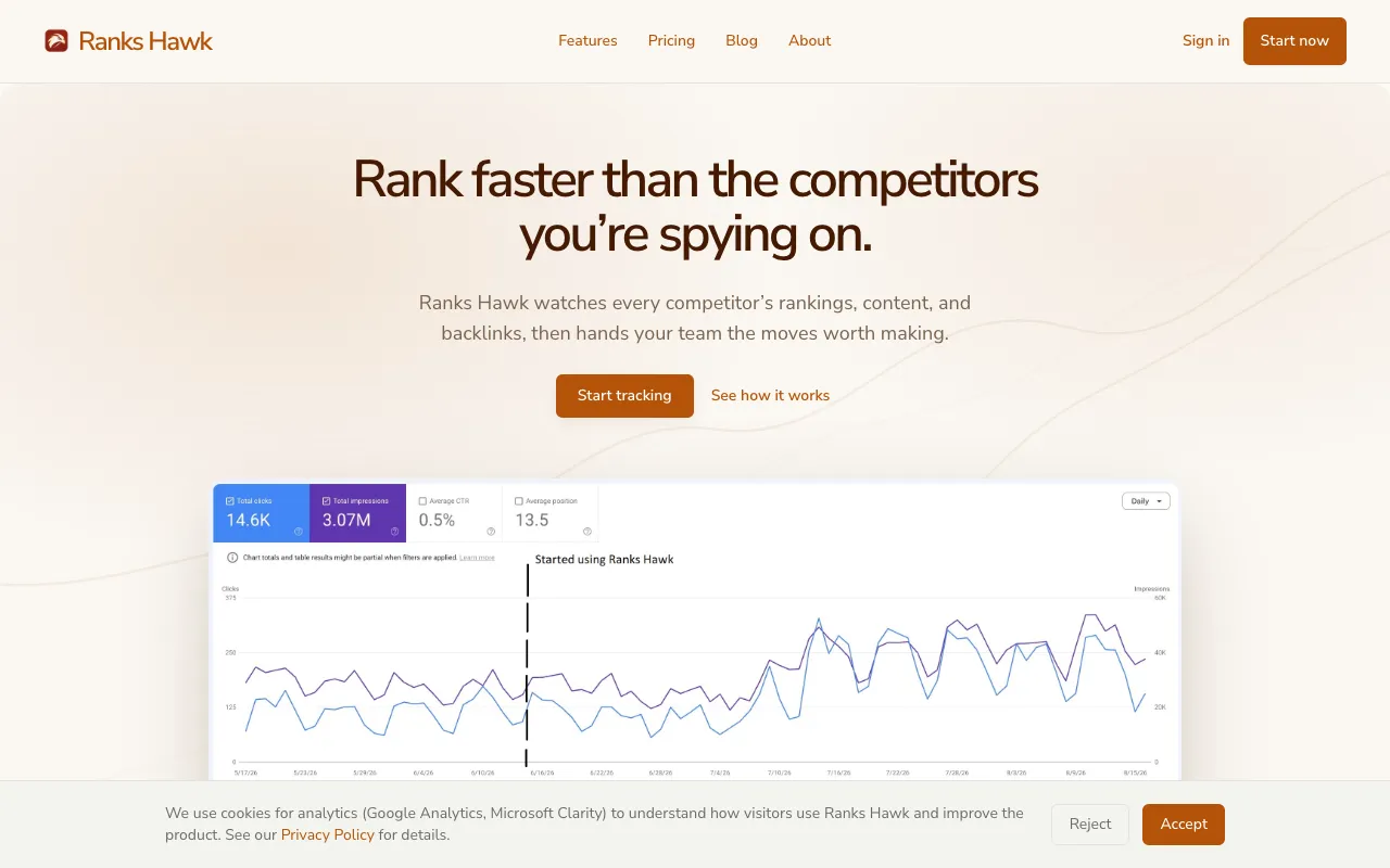 Preview of the Ranks Hawk website