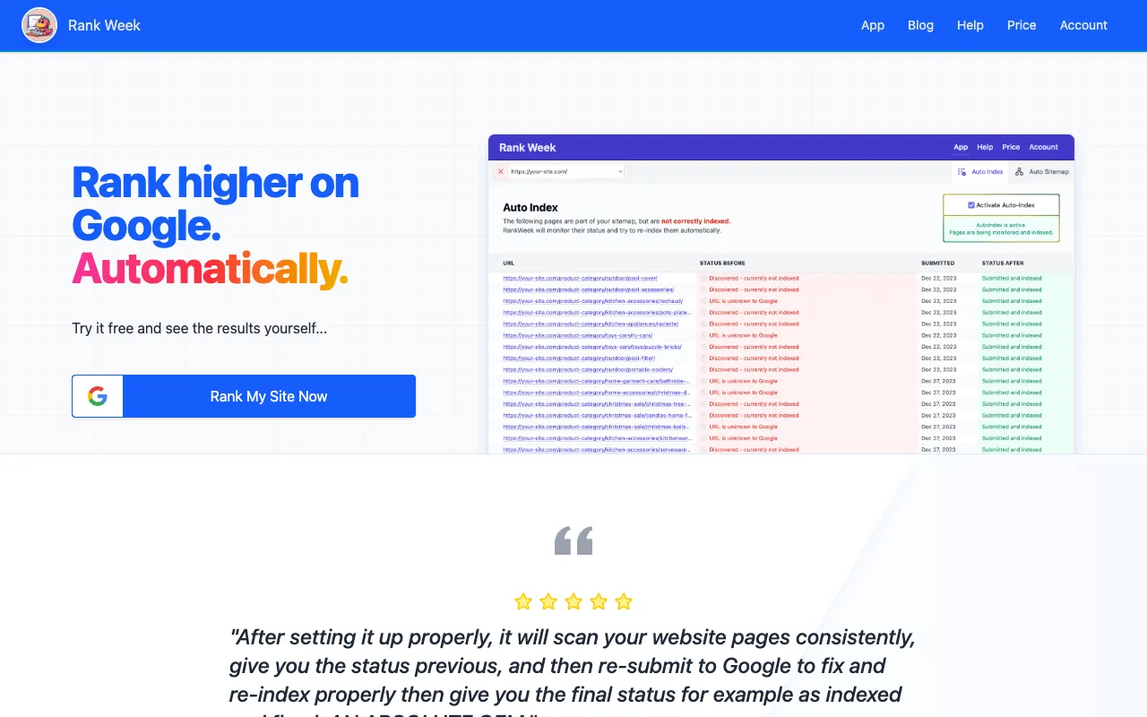 Preview of the RankWeek website