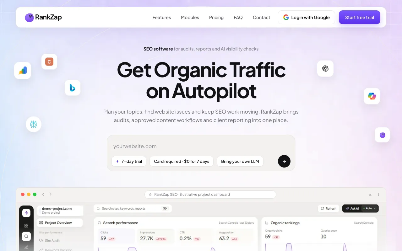 Preview of the RankZap website