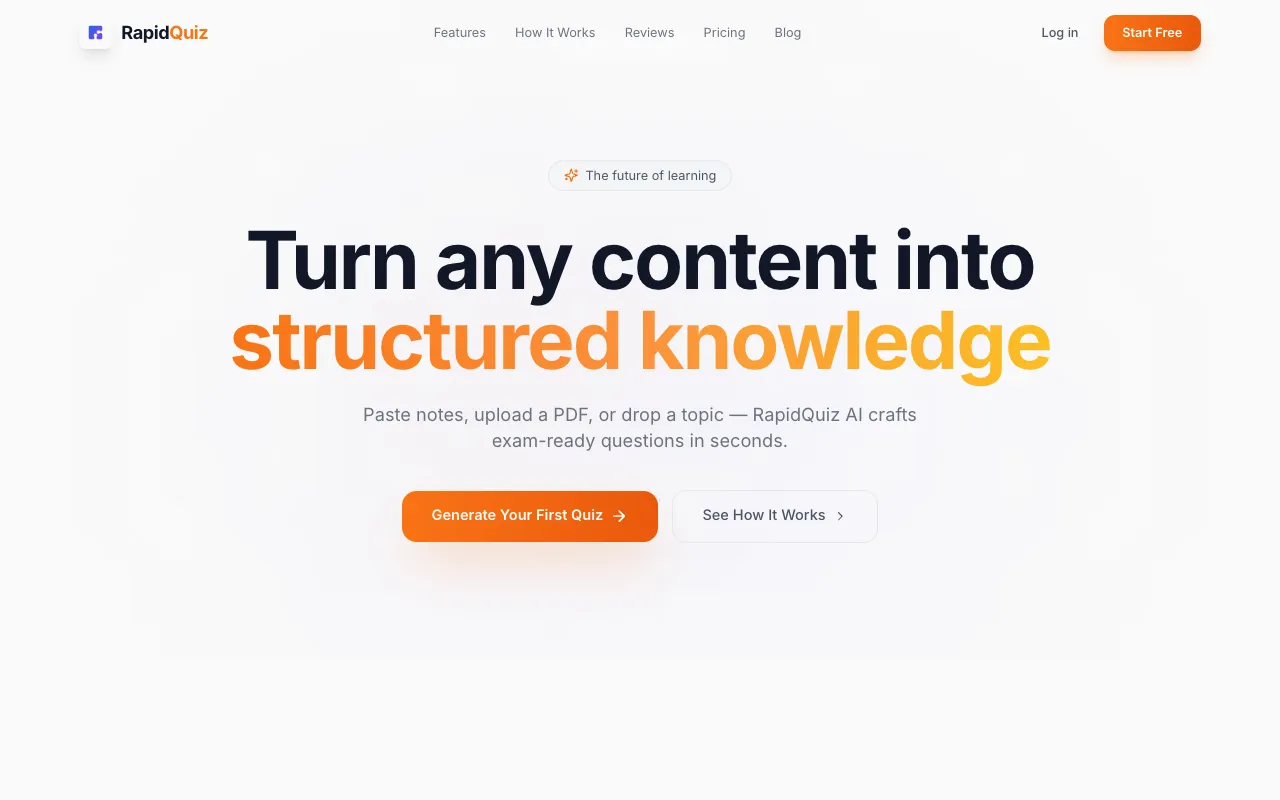 RapidQuiz homepage preview