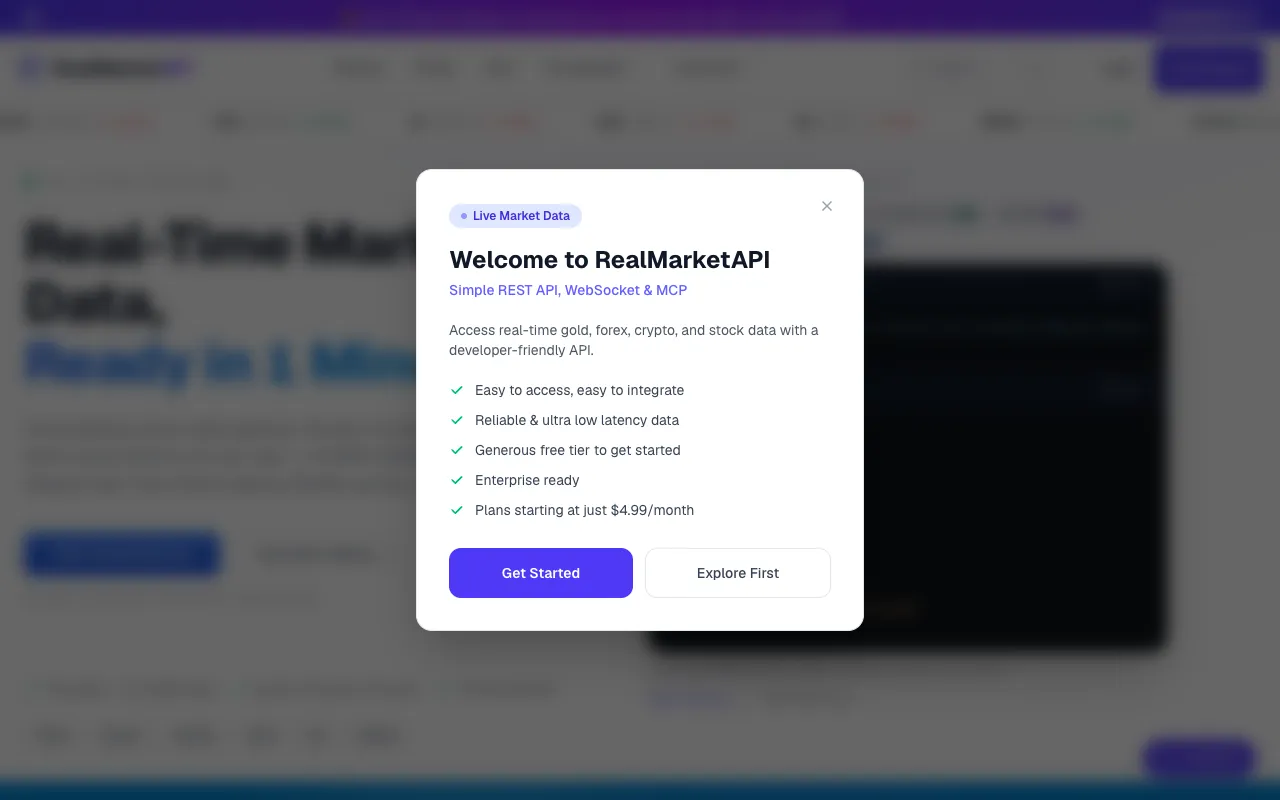 RealMarketAPI homepage preview