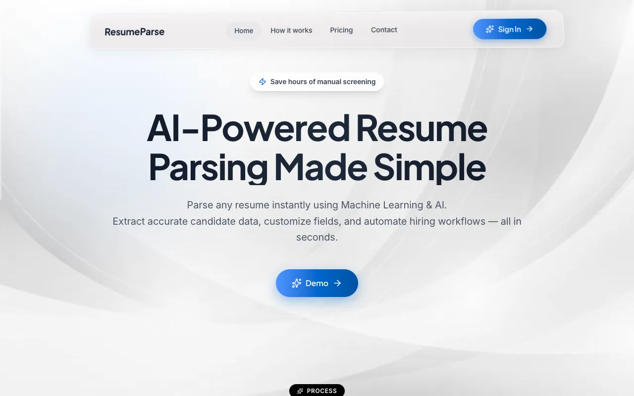 Preview of the ResumeParse website