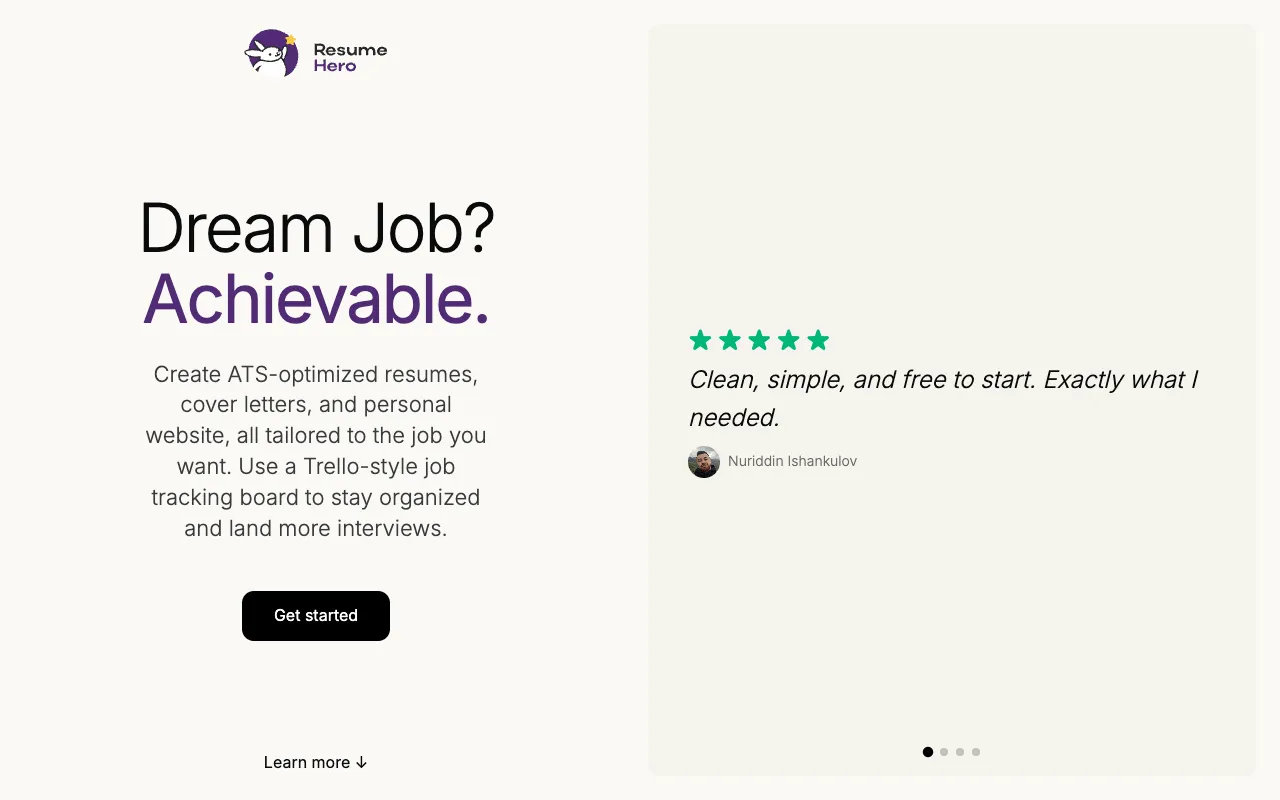 Preview of the ResumeHero website