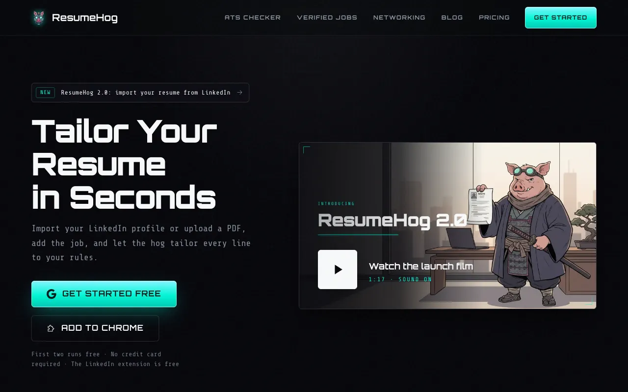 Preview of the ResumeHog website
