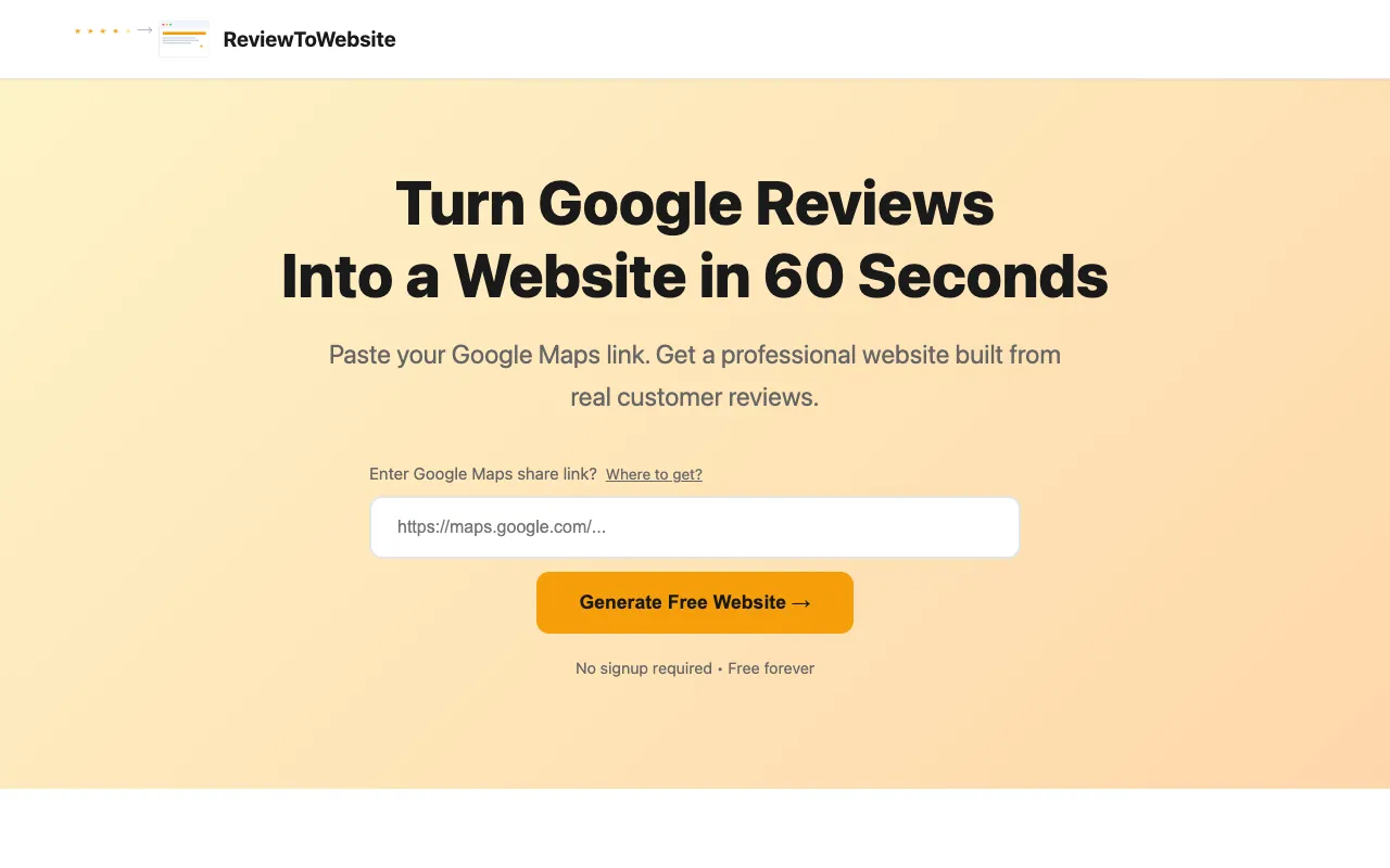 Preview of the ReviewToWebsite website