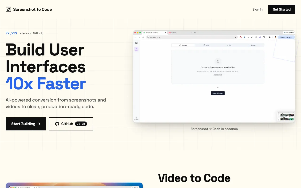 Screenshot to Code 官网预览