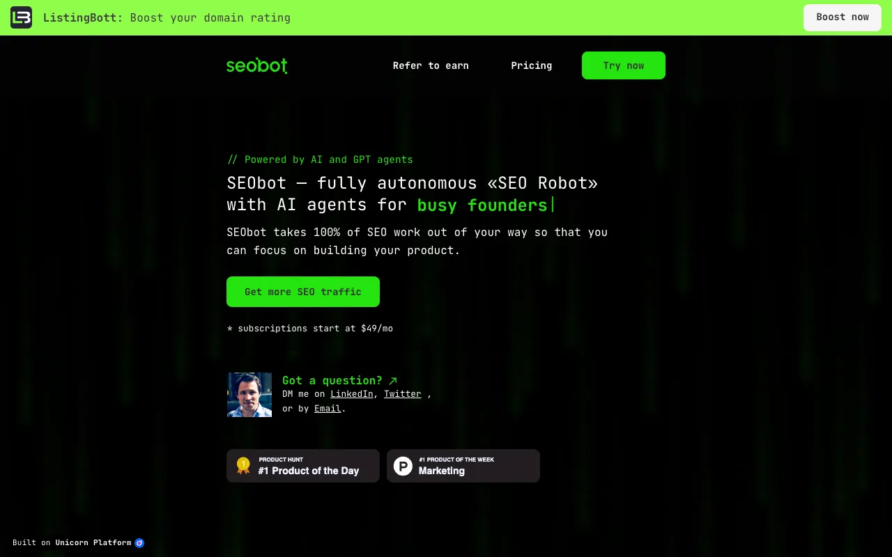 SEObot homepage preview