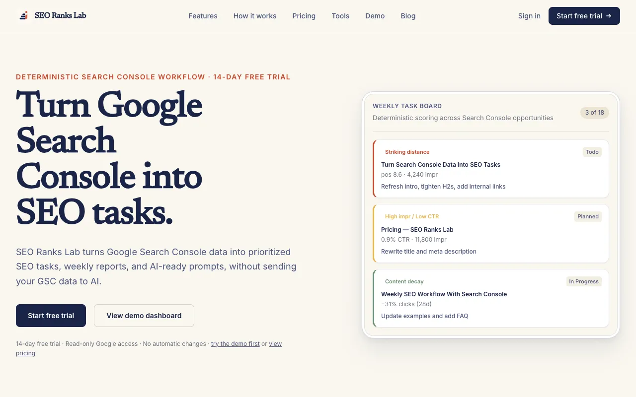 Preview of the SEO Ranks Lab website
