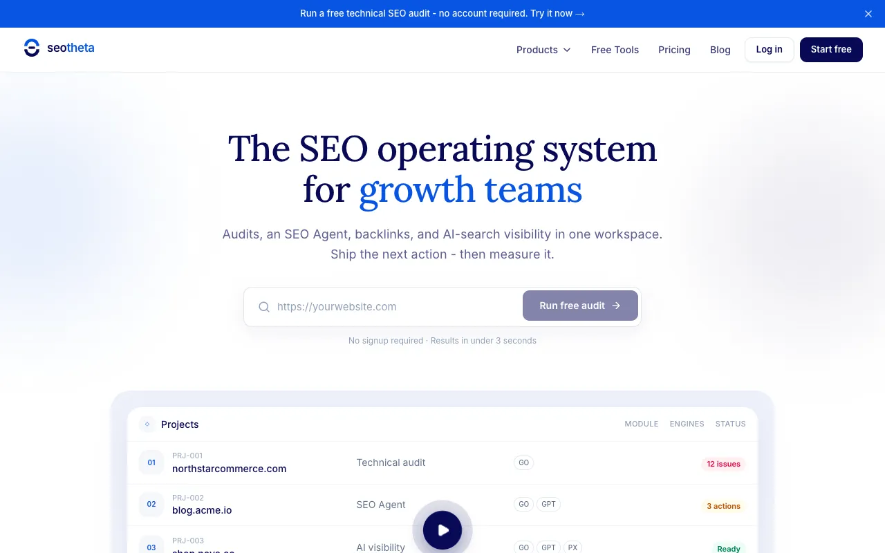 Preview of the seotheta website