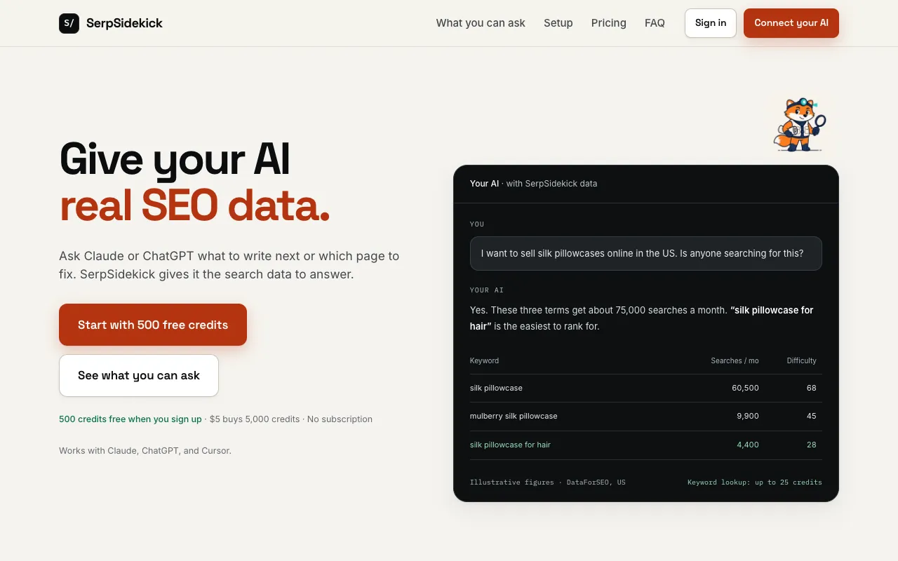 Preview of the SerpSidekick website
