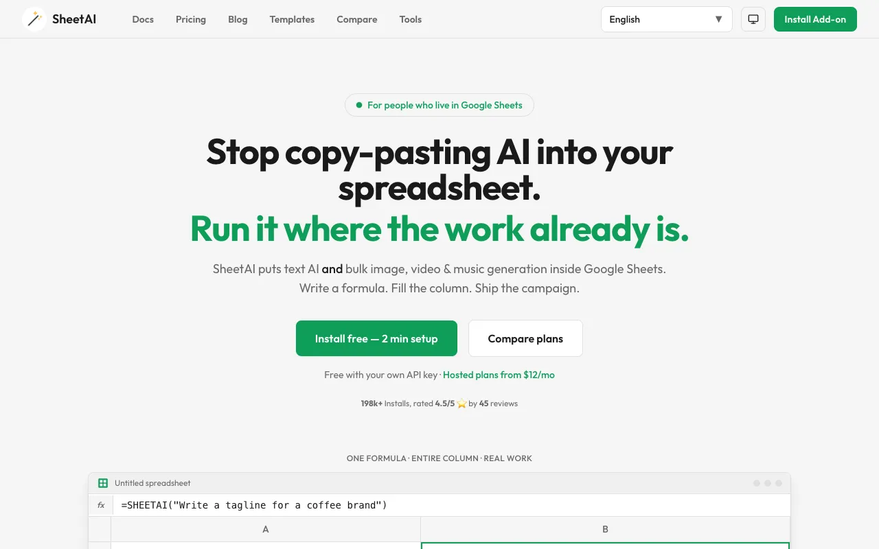 Preview of the SheetAI App website
