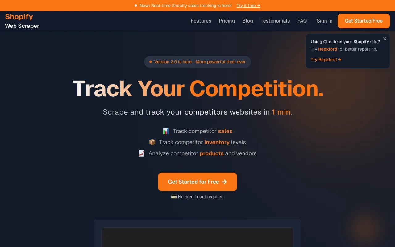 Shopify Web Scraper homepage preview