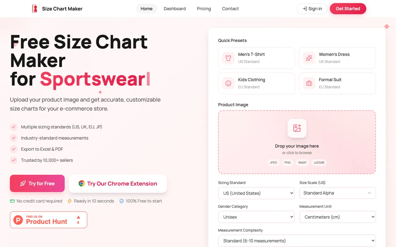 Size Chart Maker homepage preview