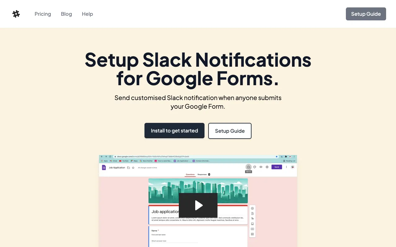 Preview of the SlackNotify App website