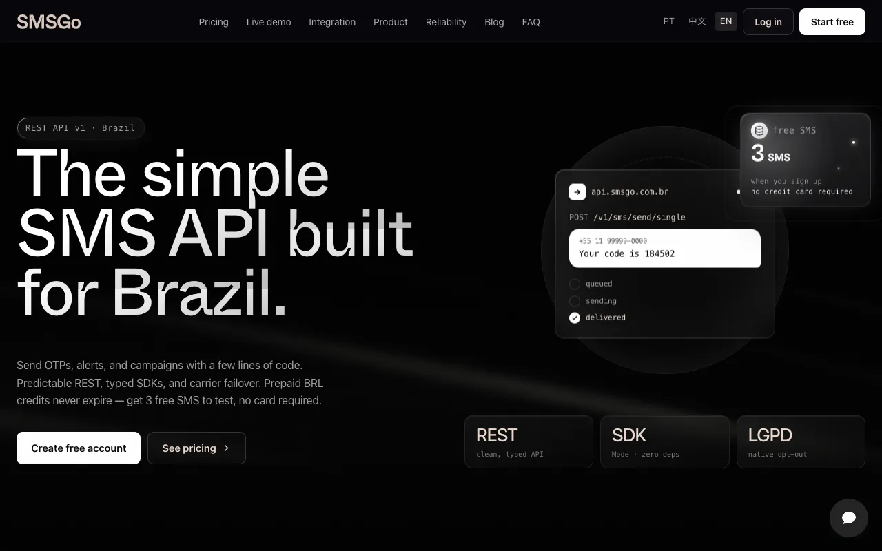 SMSGo homepage preview