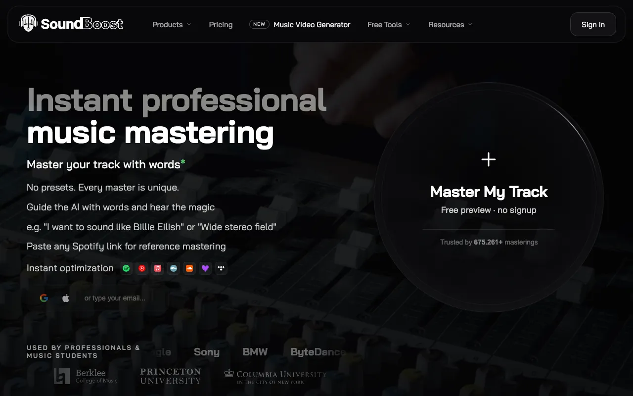 SoundBoost homepage preview