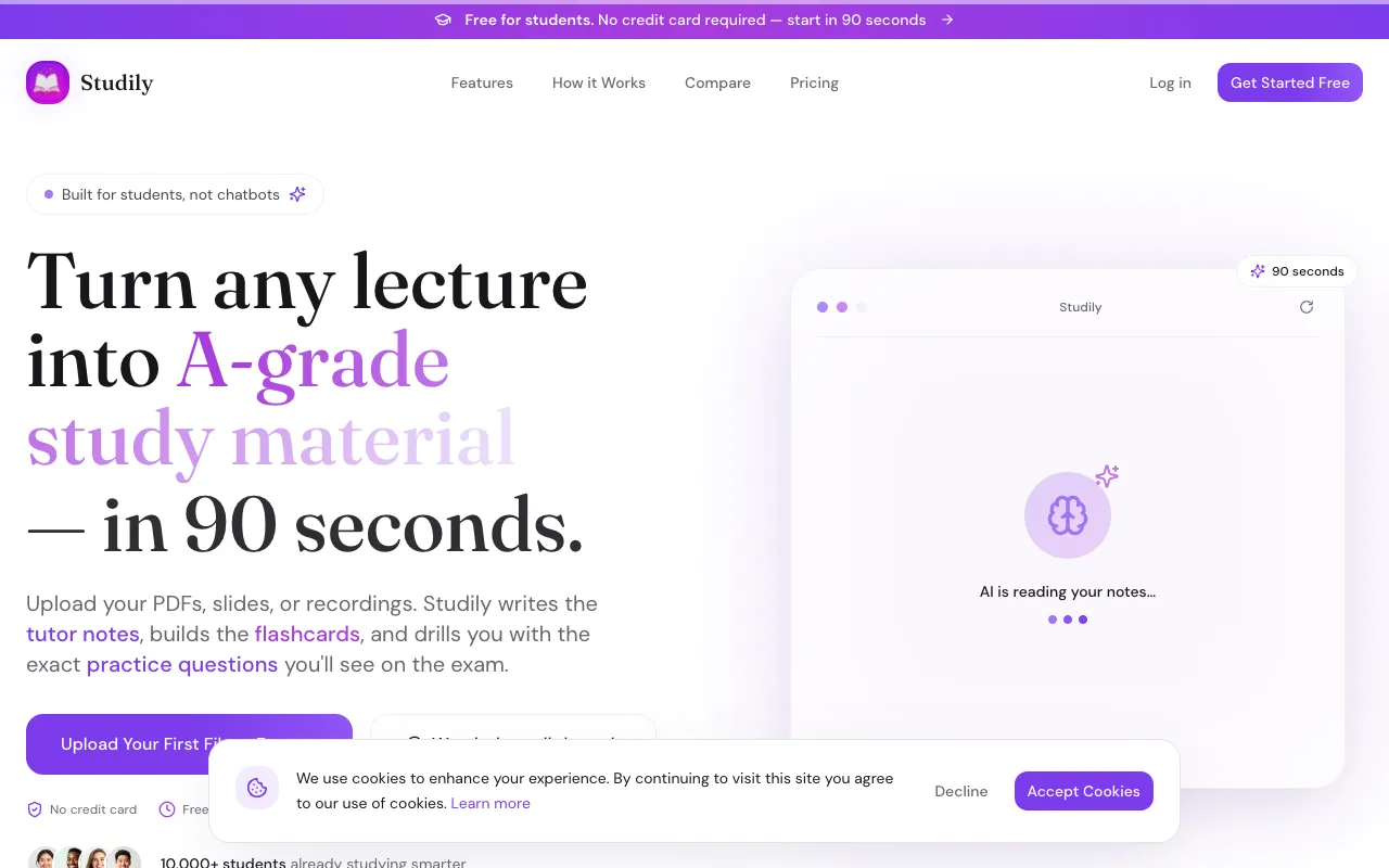 Studily homepage preview